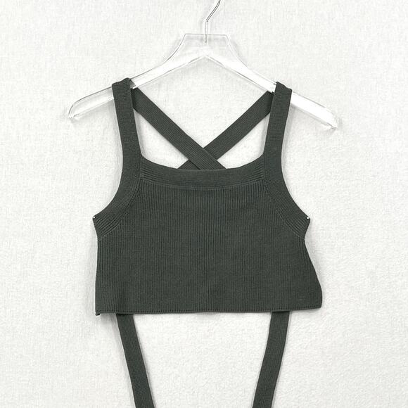 ARITZIA WILFRED Cayenne Crop Ribbed Knit Halter Top Womens M Green Tie Open Back - Picture 5 of 15